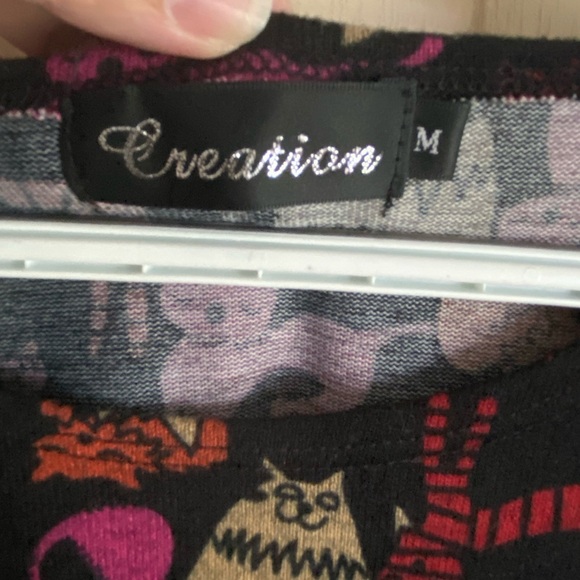 CREATION Soft Light Fuzzy Crew Neck Cardigan with Feline CATS all over print M - Picture 4 of 11